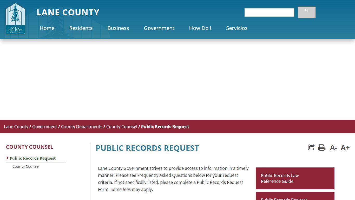 Public Records Request - Lane County