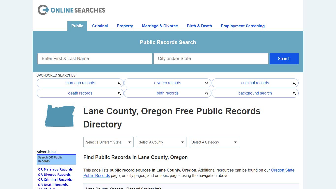 Lane County, Oregon Public Records Directory
