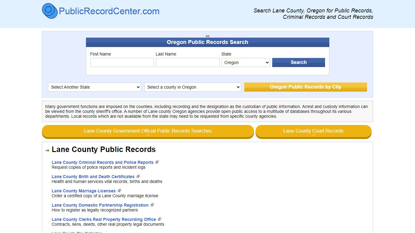 Lane County Oregon Free Public Records - Court Records ...